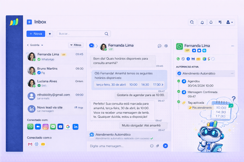 Fila única de leads de WhatsApp, site e Instagram